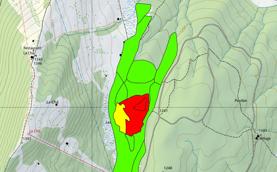 Carte nationale swisstopo avec le périmètre protégé de Les Tenasses (Haut-marais)