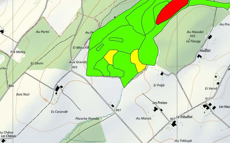 Carte nationale swisstopo avec le périmètre protégé de Les Tourbières (Haut-marais)