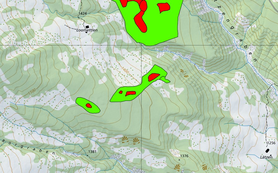 Carte nationale swisstopo avec le périmètre protégé de Loomettlen (Haut-marais)