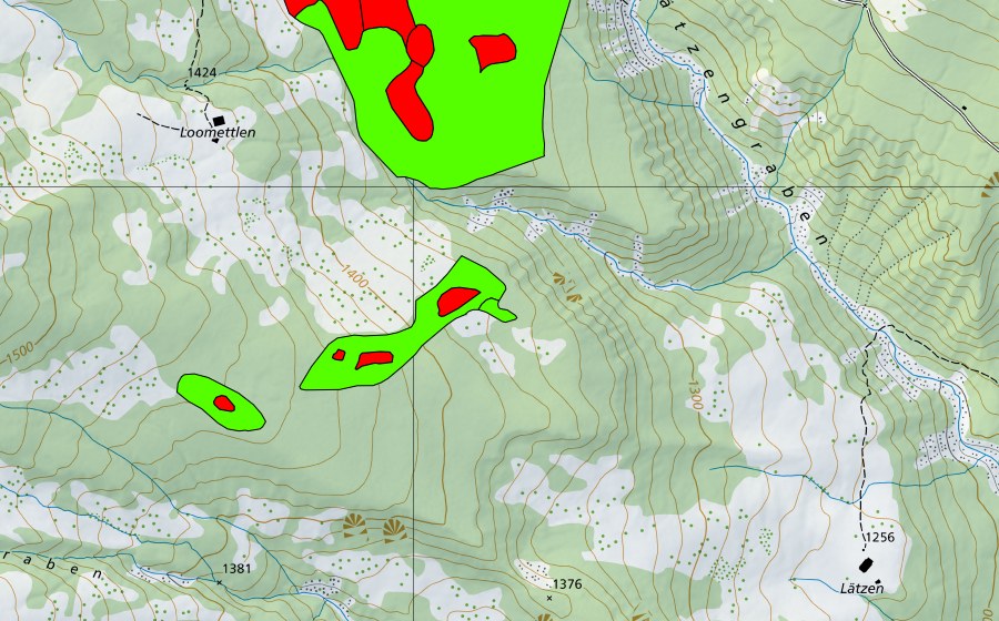 Carte nationale swisstopo avec le périmètre protégé de Loomettlen (Haut-marais)