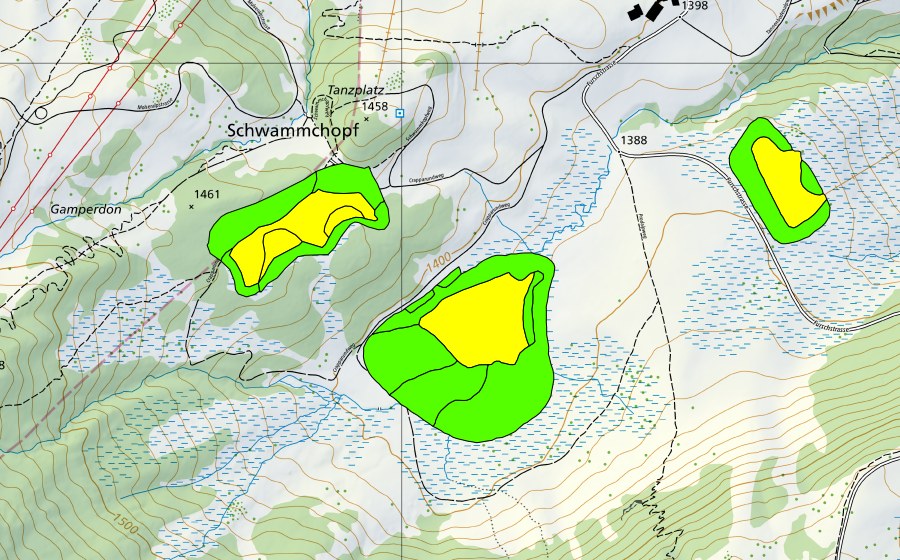 Carte nationale swisstopo avec le périmètre protégé de Madils (Haut-marais)