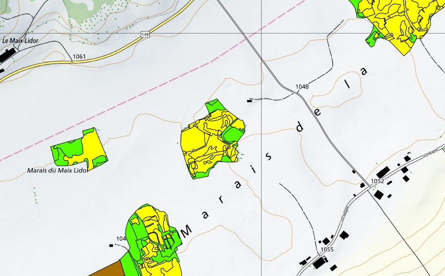 Landeskarte swisstopo mit dem Schutzperimeter von Marais de la Châtagne (Hochmoor)