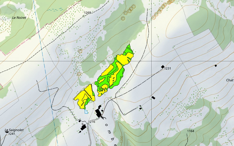 swisstopo national map showing the protected perimeter of Marais de Pouillerel/Marais Jean Colard (Raised bog)