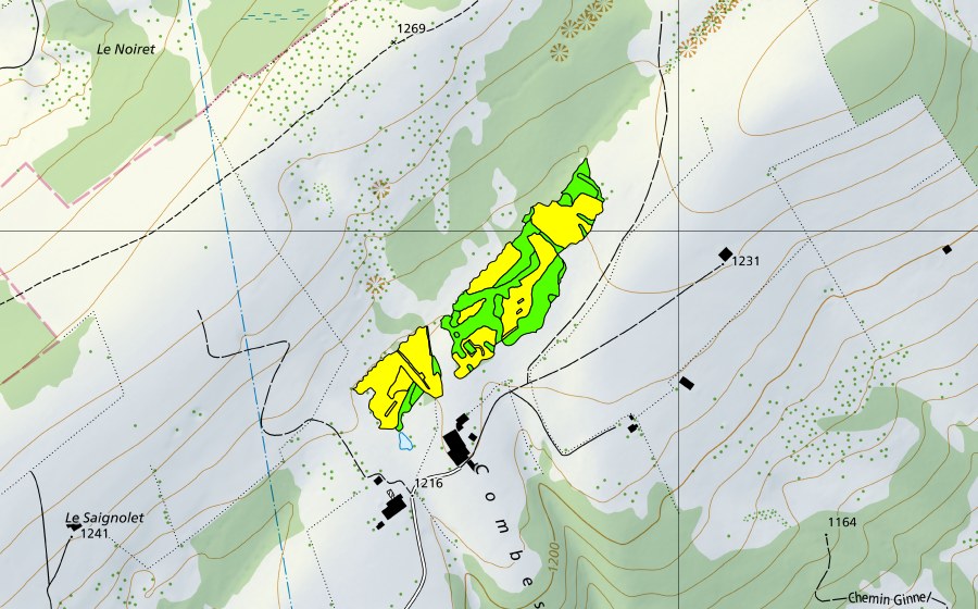 swisstopo national map showing the protected perimeter of Marais de Pouillerel/Marais Jean Colard (Raised bog)