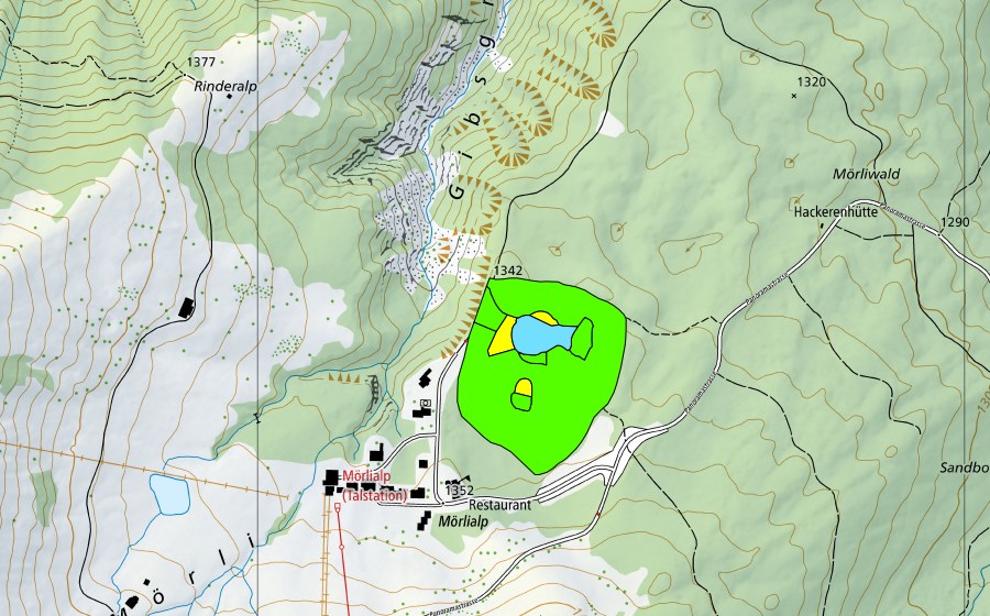 Carte nationale swisstopo avec le périmètre protégé de Merliwald (Haut-marais)