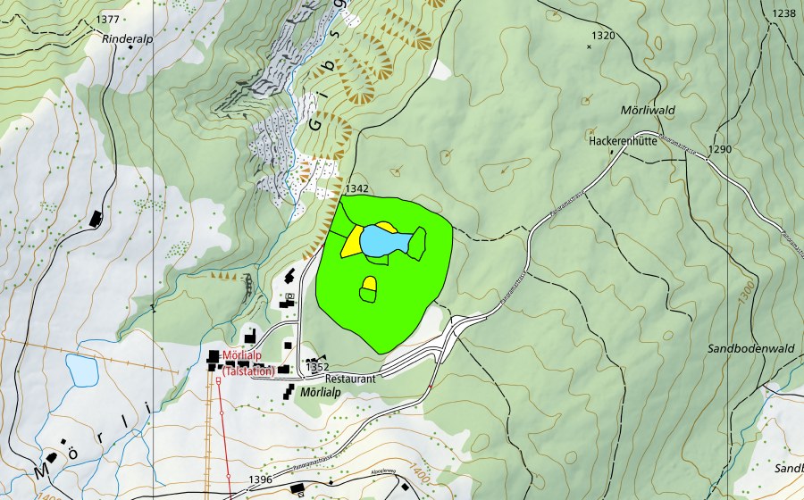 Carte nationale swisstopo avec le périmètre protégé de Merliwald (Haut-marais)