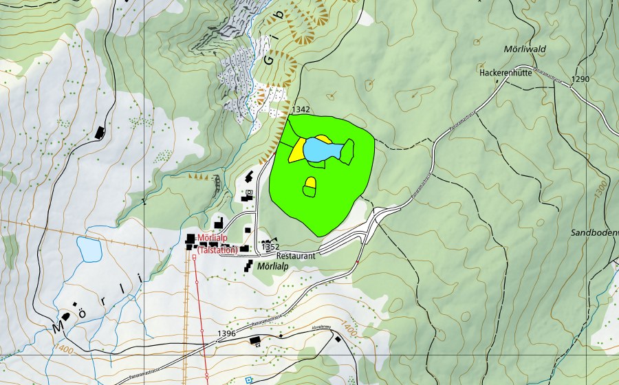 Landeskarte swisstopo mit dem Schutzperimeter von Merliwald (Hochmoor)