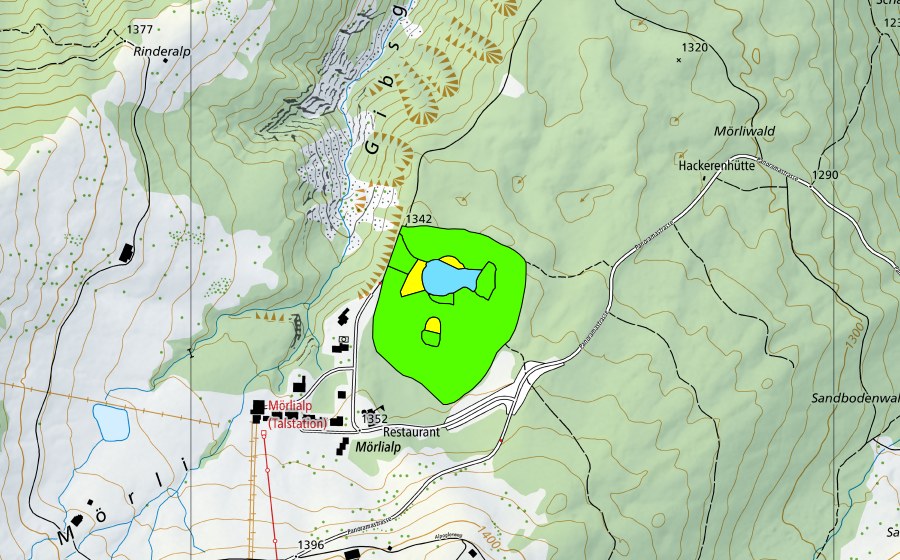 Carte nationale swisstopo avec le périmètre protégé de Merliwald (Haut-marais)