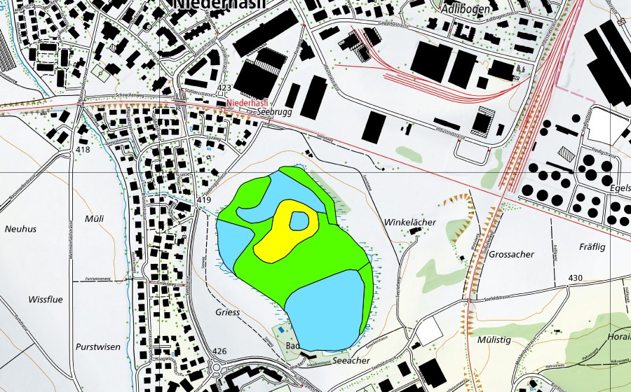 swisstopo national map showing the protected perimeter of Mettmenhasler See (Raised bog)