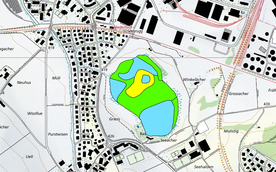 swisstopo national map showing the protected perimeter of Mettmenhasler See (Raised bog)