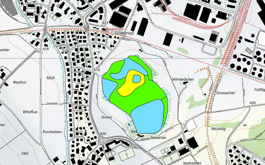 swisstopo national map showing the protected perimeter of Mettmenhasler See (Raised bog)