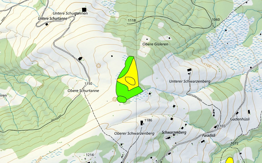 Carte nationale swisstopo avec le périmètre protégé de Moor auf dem Schwarzenberg (Haut-marais)
