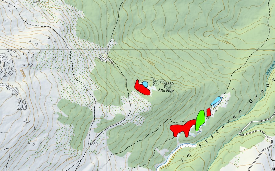 Landeskarte swisstopo mit dem Schutzperimeter von Moor bei Aelbi Flue (Hochmoor)