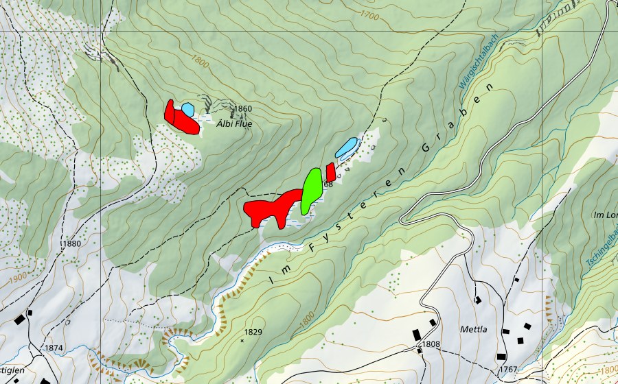 Landeskarte swisstopo mit dem Schutzperimeter von Moor beim Fysteren Graben (Hochmoor)