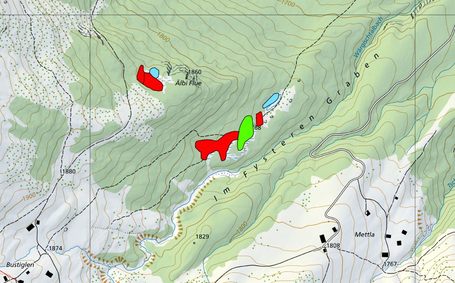 swisstopo national map showing the protected perimeter of Moor beim Fysteren Graben (Raised bog)