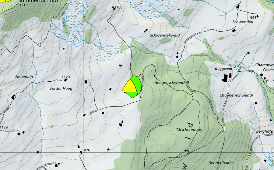 swisstopo national map showing the protected perimeter of Moor nördlich Heeg (Raised bog)