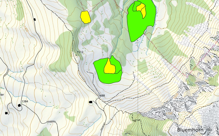 swisstopo national map showing the protected perimeter of Moor nördlich Oberes Hörnli (Raised bog)