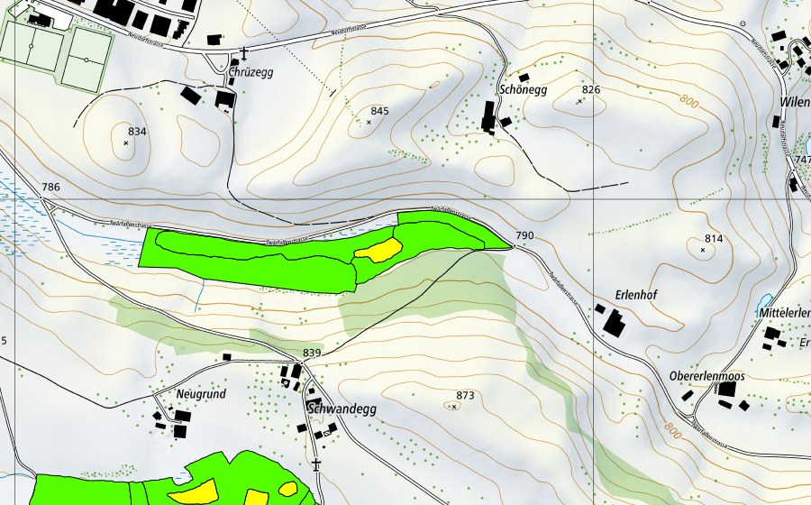 Landeskarte swisstopo mit dem Schutzperimeter von Moor nördlich Schwandegg/Twärfallen (Hochmoor)