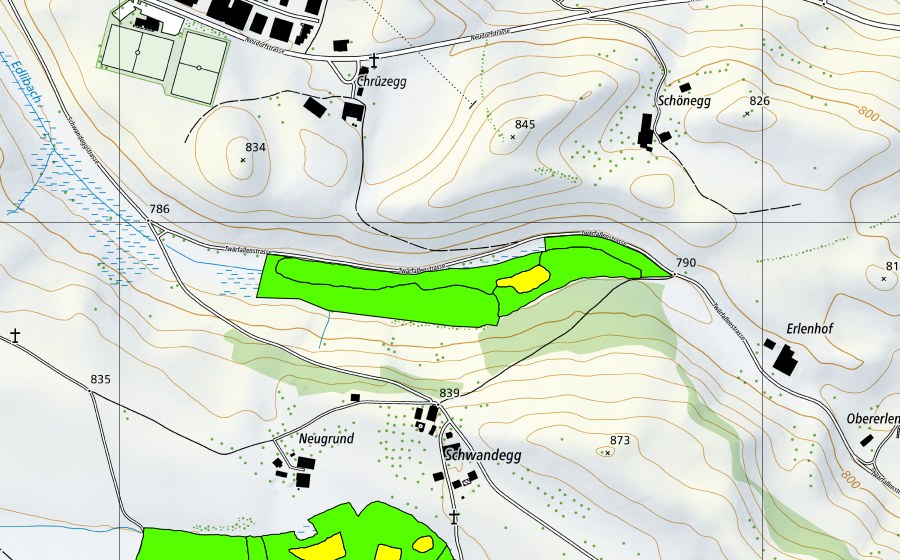 Carte nationale swisstopo avec le périmètre protégé de Moor nördlich Schwandegg/Twärfallen (Haut-marais)