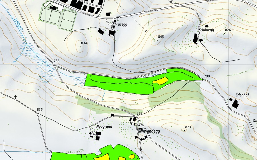 Landeskarte swisstopo mit dem Schutzperimeter von Moor nördlich Schwandegg/Twärfallen (Hochmoor)