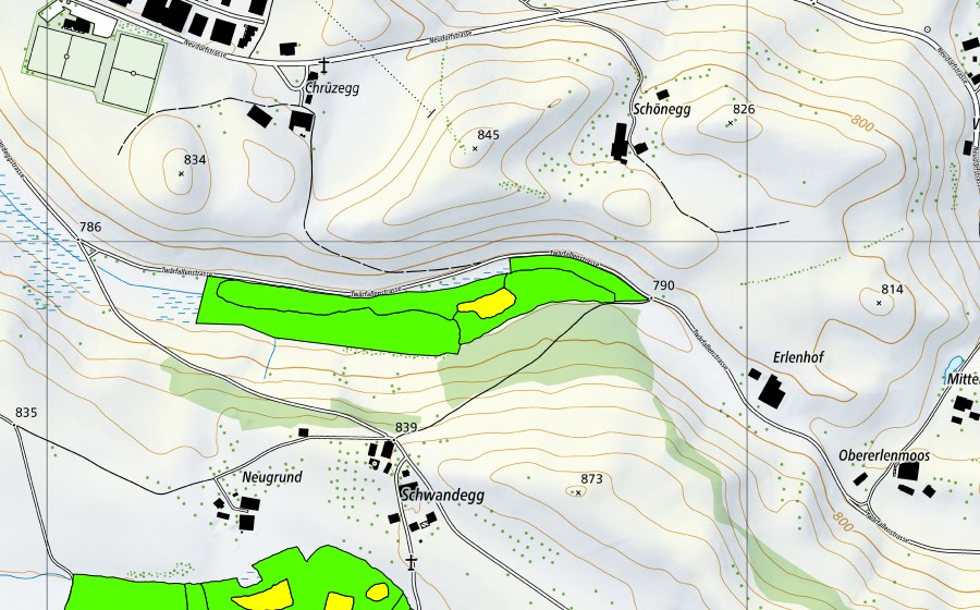 Landeskarte swisstopo mit dem Schutzperimeter von Moor nördlich Schwandegg/Twärfallen (Hochmoor)