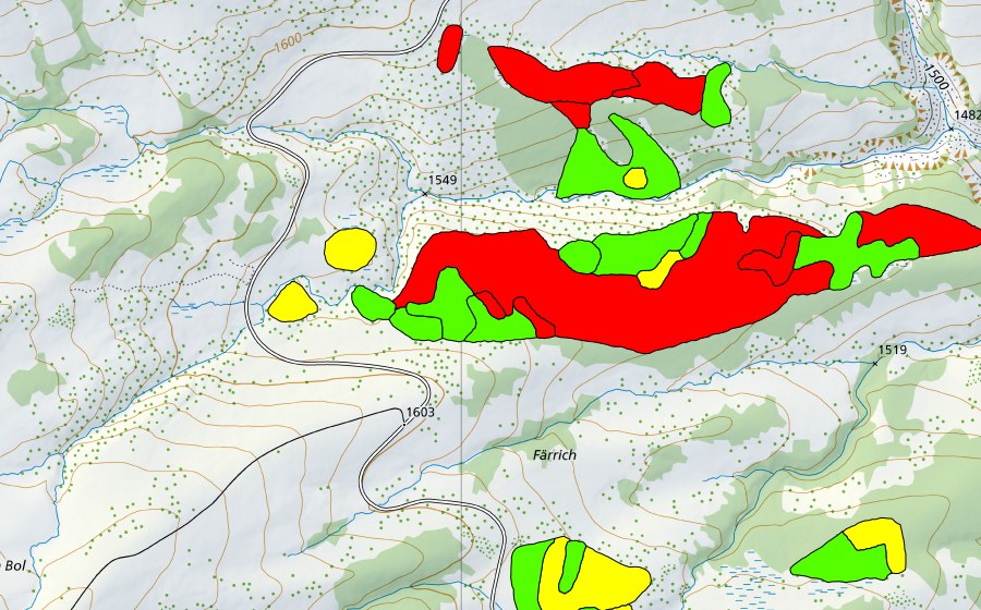 Landeskarte swisstopo mit dem Schutzperimeter von Moor nordöstlich Färrich am Bol (Hochmoor)