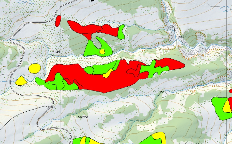 swisstopo national map showing the protected perimeter of Moor nordöstlich Färrich am Bol (Raised bog)