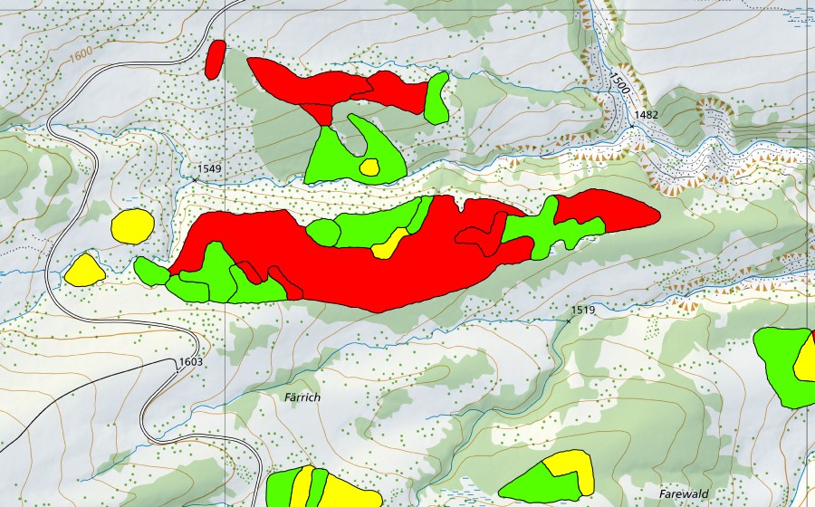 swisstopo national map showing the protected perimeter of Moor nordöstlich Färrich am Bol (Raised bog)