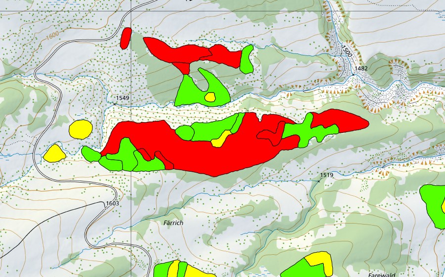 swisstopo national map showing the protected perimeter of Moor nordöstlich Färrich am Bol (Raised bog)