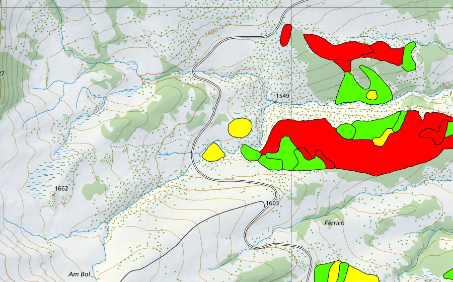Carte nationale swisstopo avec le périmètre protégé de Moor nordöstlich Färrich am Bol (Haut-marais)