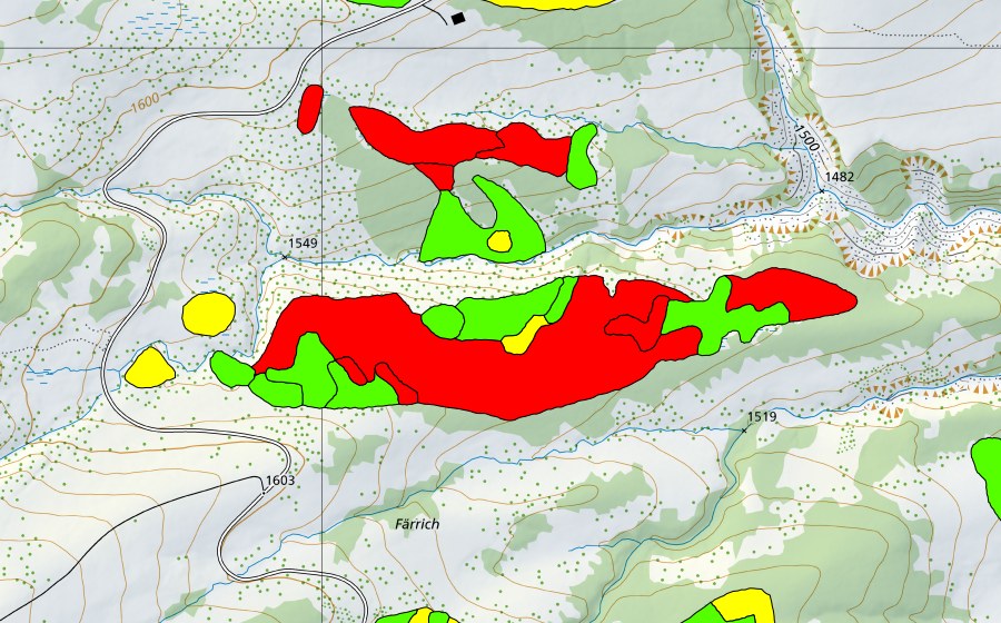 swisstopo national map showing the protected perimeter of Moor nordöstlich Färrich am Bol (Raised bog)