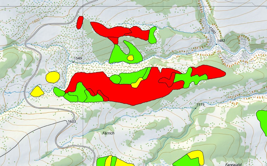 swisstopo national map showing the protected perimeter of Moor nordöstlich Färrich am Bol (Raised bog)