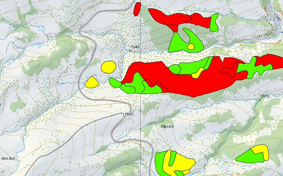 Carta nazionale swisstopo con il perimetro protetto di Moor nordöstlich Färrich am Bol (Torbiera alta)