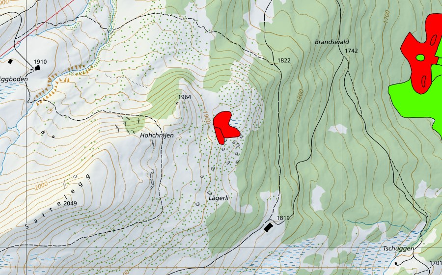 Carte nationale swisstopo avec le périmètre protégé de Moor nordöstlich Hohchräjen (Haut-marais)