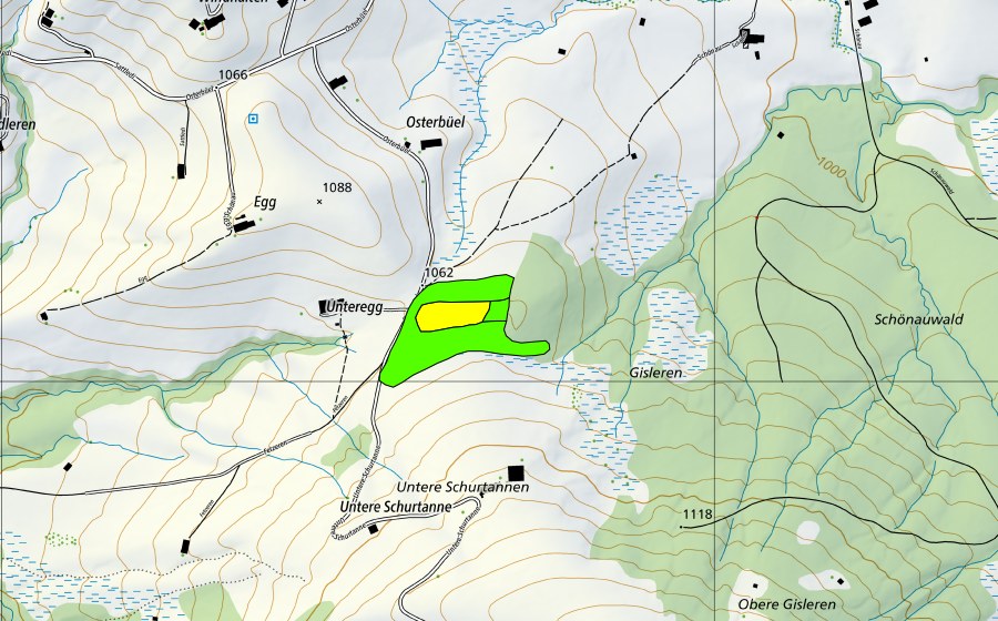 Carte nationale swisstopo avec le périmètre protégé de Moor nordwestlich Gisleren/Schönauwald (Haut-marais)