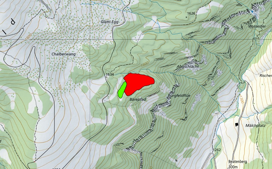 Carte nationale swisstopo avec le périmètre protégé de Moor oberhalb Burgfeldflüe (Haut-marais)