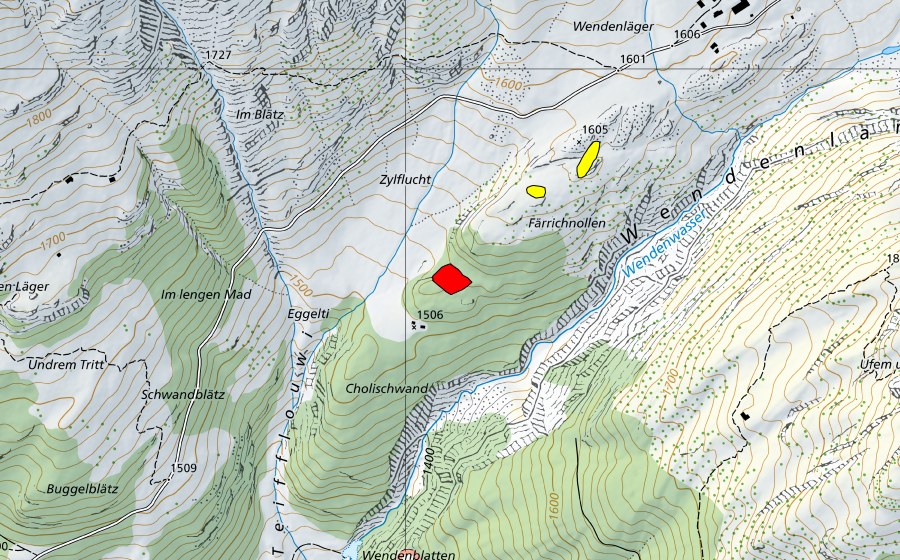 swisstopo national map showing the protected perimeter of Moor oberhalb Cholischwand (Raised bog)