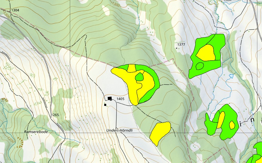 Carte nationale swisstopo avec le périmètre protégé de Moor östlich Unteres Hörnli (Haut-marais)