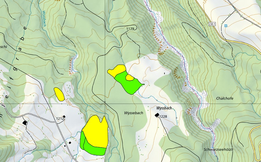 Carte nationale swisstopo avec le périmètre protégé de Moor östlich Wissenbach/Gurnigel (Haut-marais)