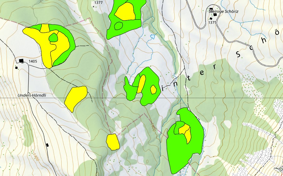 Carte nationale swisstopo avec le périmètre protégé de Moor südwestlich Steinige Schöriz (Haut-marais)