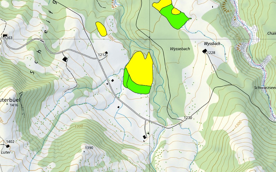swisstopo national map showing the protected perimeter of Moor westlich Wissenbach/Gurnigel (Raised bog)