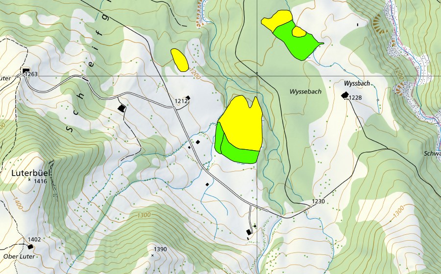 Landeskarte swisstopo mit dem Schutzperimeter von Moor westlich Wissenbach/Gurnigel (Hochmoor)