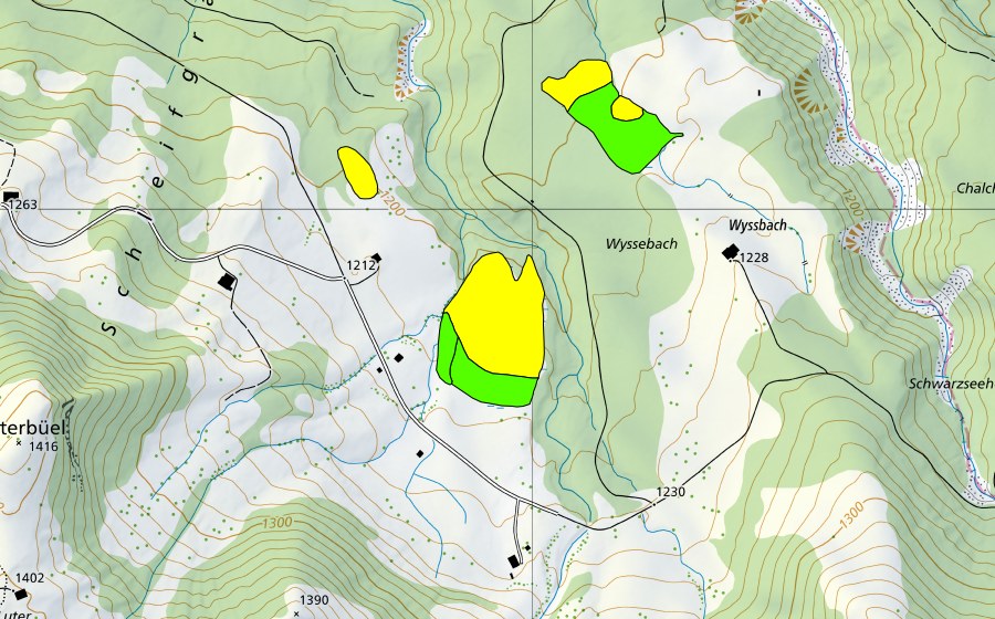 swisstopo national map showing the protected perimeter of Moor westlich Wissenbach/Gurnigel (Raised bog)