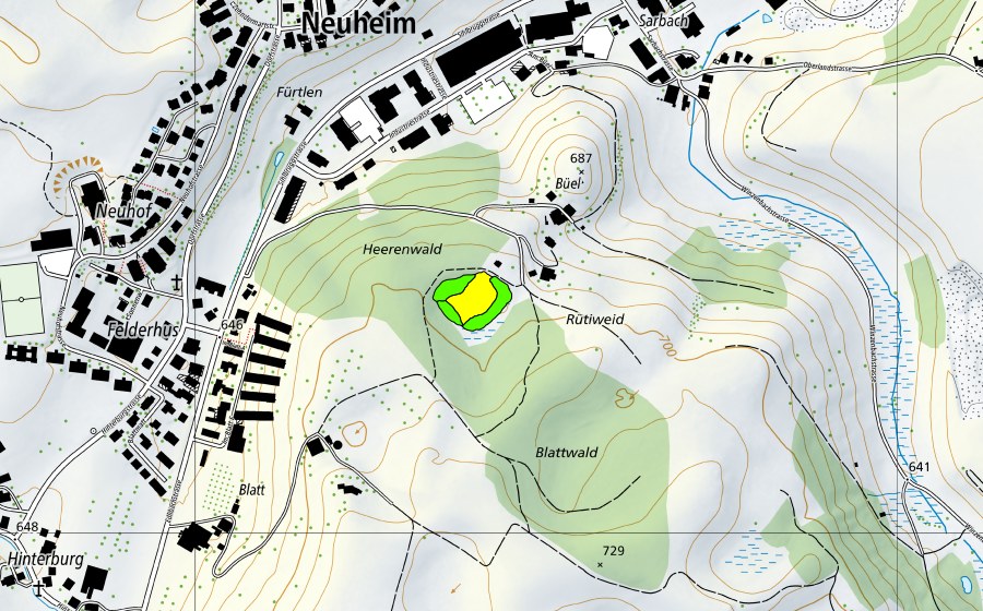 swisstopo national map showing the protected perimeter of Moor zwischen Büel und Blattwald (Raised bog)