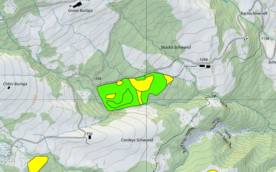 swisstopo national map showing the protected perimeter of Moore am Schwyberg (Einzugsgebiet des Rotenbaches) (Raised bog)