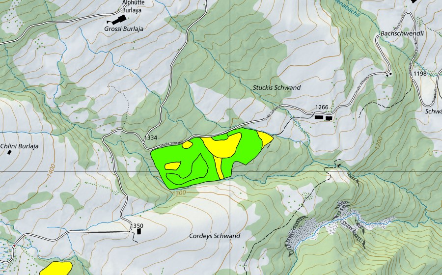 swisstopo national map showing the protected perimeter of Moore am Schwyberg (Einzugsgebiet des Rotenbaches) (Raised bog)