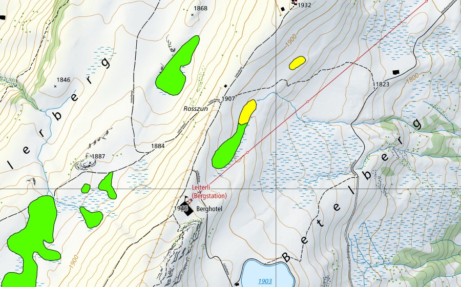 swisstopo national map showing the protected perimeter of Moore auf Betelberg (Raised bog)