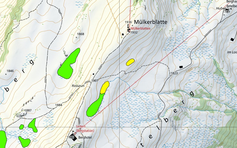 Carte nationale swisstopo avec le périmètre protégé de Moore auf Betelberg (Haut-marais)