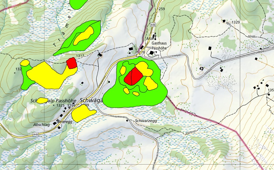swisstopo national map showing the protected perimeter of Moore auf dem Chräzerenpass (Schwarzegg, Lauchriet, Witiriet) (Raised bog)