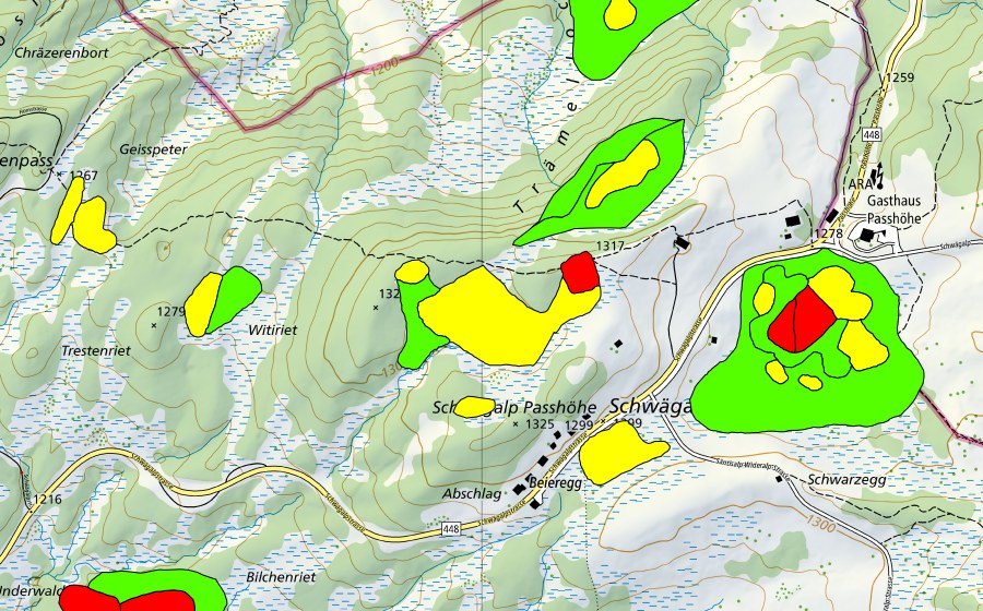 Carta nazionale swisstopo con il perimetro protetto di Moore auf dem Chräzerenpass (Schwarzegg, Lauchriet, Witiriet) (Torbiera alta)